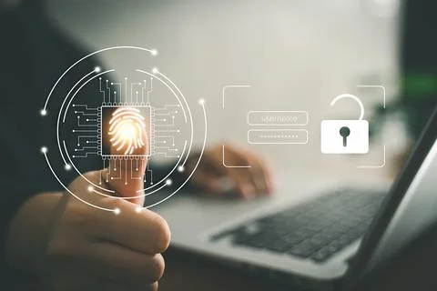 Fingerprint scan for secure access and unlock design concept. Stock Photos