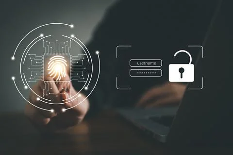 Fingerprint scan for secure access and unlock design concept. Stock Photos