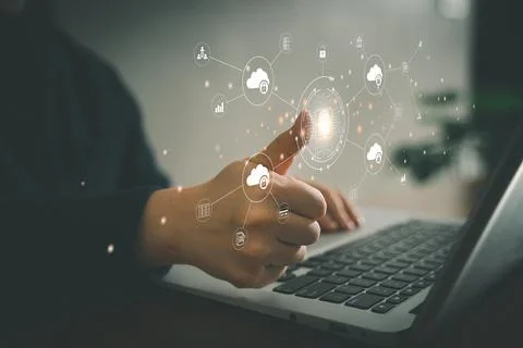 Fingerprint scan for secure access and unlock design concept. Stock Photos