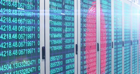 Fingerprint scanner and data processing over server room Stock Footage 137167131