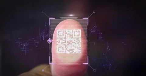 Fingerprint scanner and QR code scanner against black background Stock Illustration