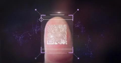 Fingerprint scanner and QR code scanner against black background 스톡 사진