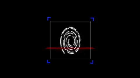 Fingerprint scanner animation with red laser line. Fingerprint scanner biom.. Stock Footage 337131228