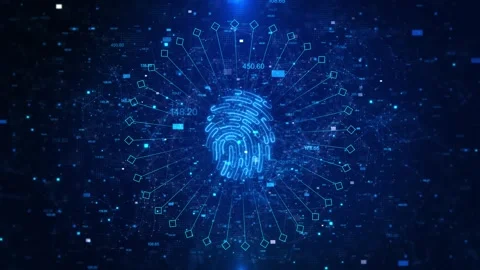 Fingerprint scanner, biometric security data security technology. Digital securi Stock Footage 341886735