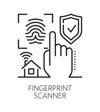 Fingerprint scanner home security device line icon Illustrazione stock