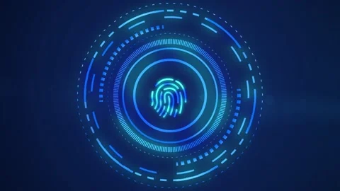Fingerprint scanner with HUD Circle and HUD Line technology animation in 4K. Stock Footage 341737693