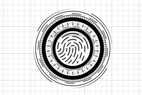 Fingerprint scanner interface on a grid background. Stock Illustration