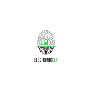 Fingerprint scanner with an open lock with identification, the concept of ele Stock Illustration