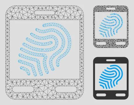 Fingerprint Scanner Vector Mesh Network Model and Triangle Mosaic Icon 스톡 일러스트