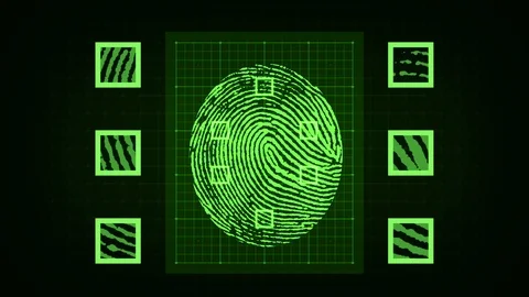 Fingerprint scanning and biometric data analysis process Stock Footage 104458186