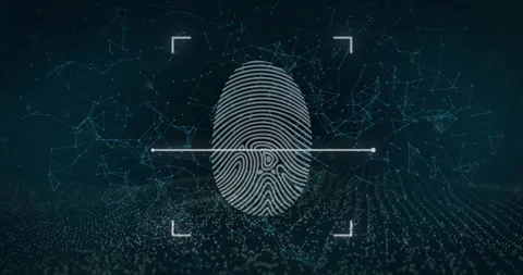 Fingerprint scanning and identifying over digital network background Stock Footage 304192167