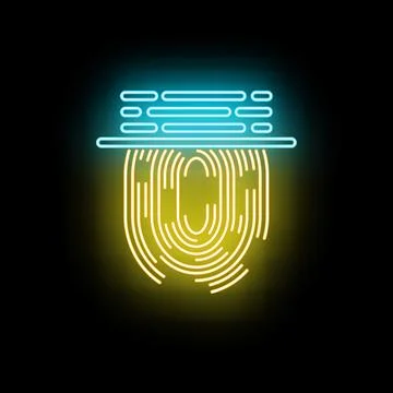 Fingerprint scanning biometric identity security neon glowing access Stockillustratie