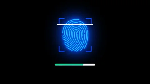 Fingerprint Scanning, Biometric Security Concept on Dark Background  Stock Footage 335432752