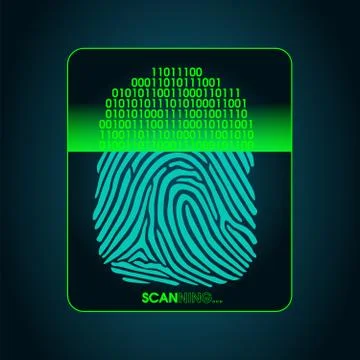Fingerprint scanning - digital biometric security system, access Stock Illustration
