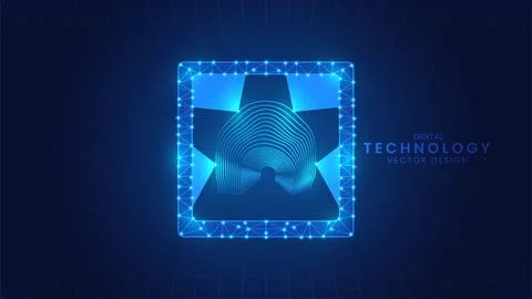Fingerprint scanning, Digital biometric, security and identify. Blue glowin.. Stock Illustration