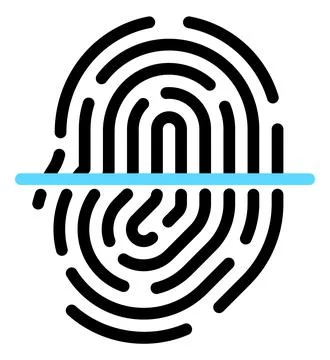 Fingerprint scanning icon. Identification process symbol. Blue laser scan Stockillustratie