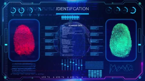 Fingerprint Scanning Process Futuristic Flight Digital security scanning of Stock Footage 311971256