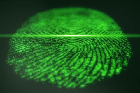Fingerprint scanning for secure access. 3D rendering Illustration