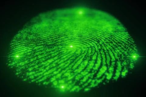 Fingerprint scanning for secure access. 3D rendering Illustrazione stock