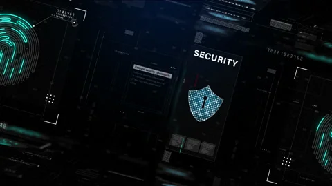 Fingerprint scanning for secure access, Cybersecurity technology data network Stock Footage 158341061