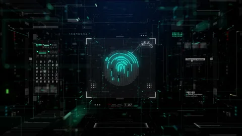 Fingerprint scanning for secure access, Cybersecurity technology data network Stock Footage 160885810