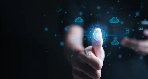 Fingerprint scanning is a security-enhancing technological identity. secure, Stock Photos