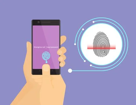 Fingerprint scanning on smartphone Illustrazione stock