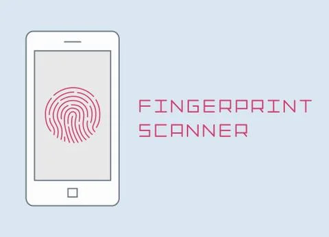 Fingerprint scanning on smartphone vector flat design thin line illustration Stock Illustration