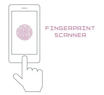 Fingerprint scanning on smartphone vector flat design thin line illustration 스톡 일러스트