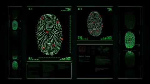 Fingerprint security interface. Biometric search and authentication. Green. Stock Footage 79176861