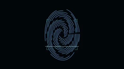 Fingerprint security scanner blue digital biometric identification interface Stock Footage 345100767