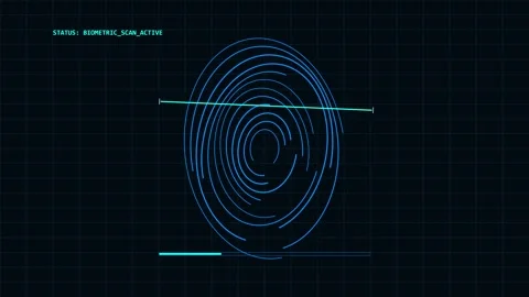 Fingerprint security scanner interface with active biometric data visualizati Stock Footage 345100817