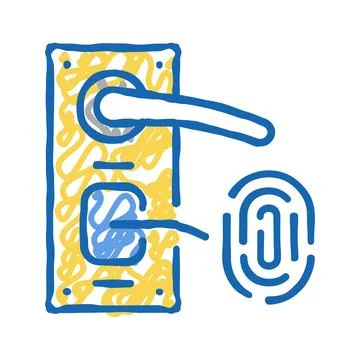 Fingerprint security system for open door icon doodle illustration Stock Illustration