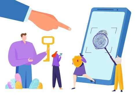 Fingerprint security technology, vector illustration, huge smartphone with イラスト素材