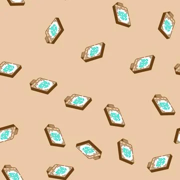 Fingerprint sensor module isometric icon seamless pattern Stock Illustration