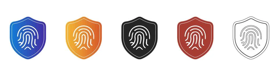 Fingerprint shield biometric security icon set Illustrazione stock