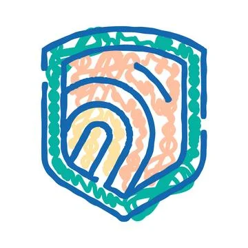 Fingerprint shield doodle icon symbolizing data security Stock Illustration