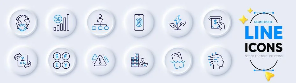 Fingerprint, Technical algorithm and Warning line icons for web app. Pictogram Stock Illustration