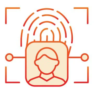 Fingerprint user recognition flat icon. Focus with fingerprint sensor red icons Stock Illustration