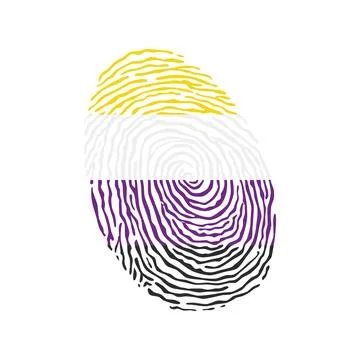 Fingerprint vector colored with the Non Binary pride flag isolated on white.. Stock Illustration