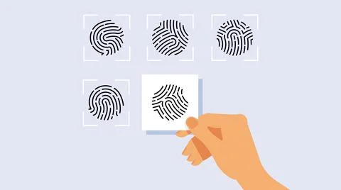The Fingerprinting - comparison of samples, selection of the desired print. Stock Illustration