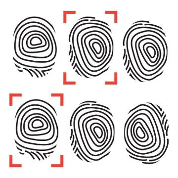 Fingerprints identity scan. Security biometric icons. Stock Illustration