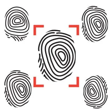 Fingerprints identity scan. Security biometric vector icons. Illustrazione stock