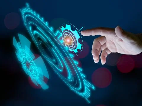 Fingers and touching the future interface technology The future of user exper Stockfoto's
