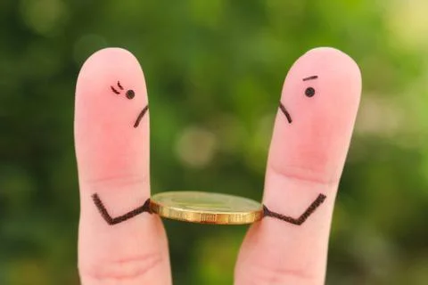 Fingers art of family during quarrel. Concept of man and woman cannot divide Stock Photos
