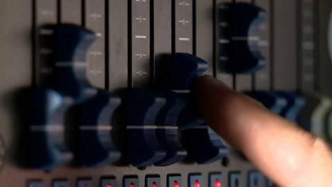 Fingers on the lighting control console to the TV studio Stock Footage 69834532