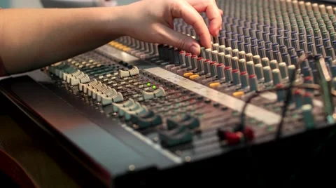 Fingers move the sliders on the mixer faders and twist knobs Sound Effects 스톡 동영상 59590353