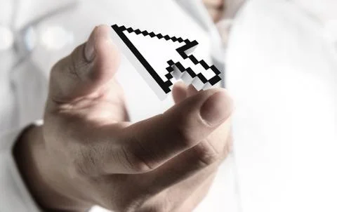 Fingers picking up arrow cursor Stock Illustration