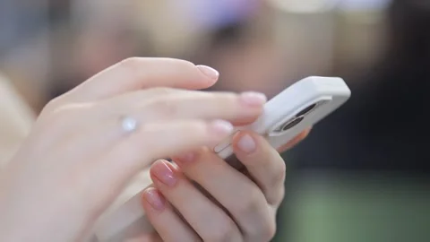 Fingers scroll on smartphone, wearing ring Stock Footage 340962274