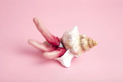Fingers snatched from a corpse emerging from a conch shell Stock Photos